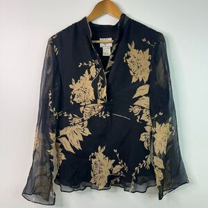 ICE Vintage 100% Silk Whimsigoth Babydoll Sheer Dark Romantic Top Size 16